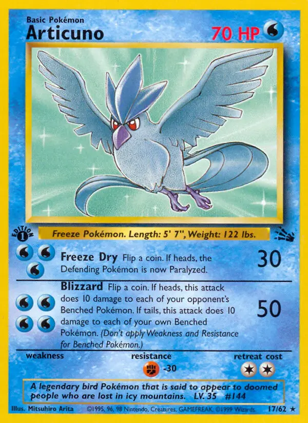 Articuno Rare Pokemon card #17 from Fossil