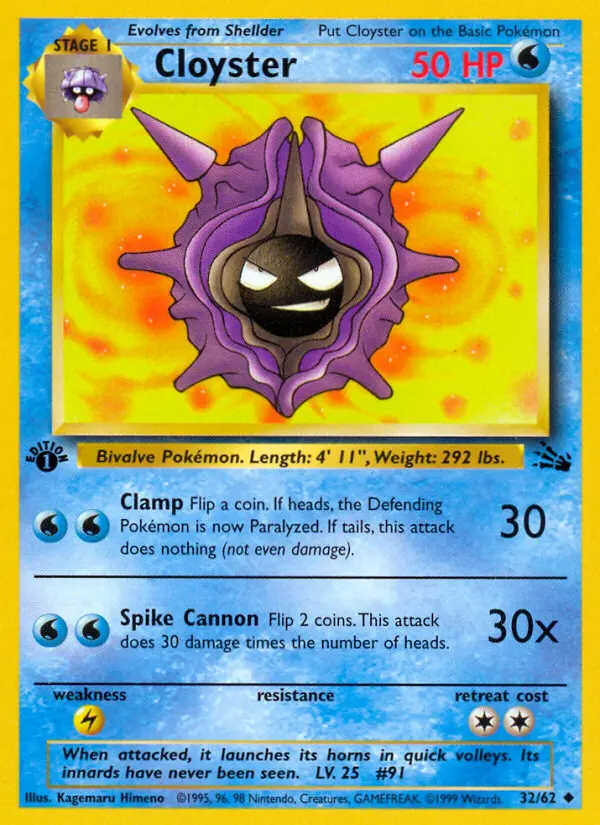 Cloyster Uncommon Pokemon card #32 from Fossil