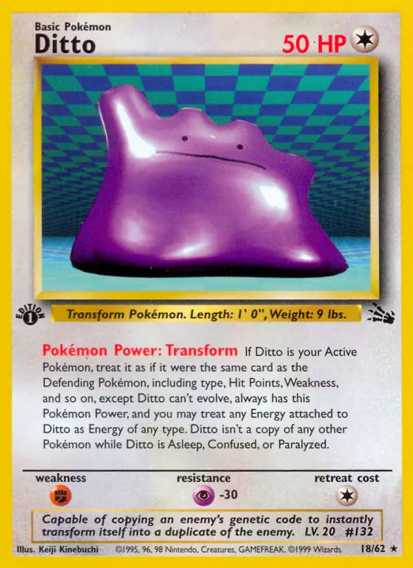Ditto Rare Pokemon card #18 from Fossil