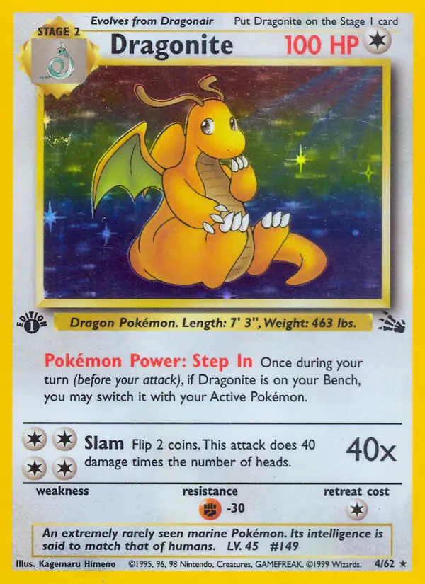 Dragonite Rare Pokemon card #4 from Fossil