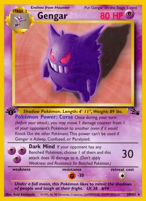 Gengar Rare Pokemon card #20 from Fossil