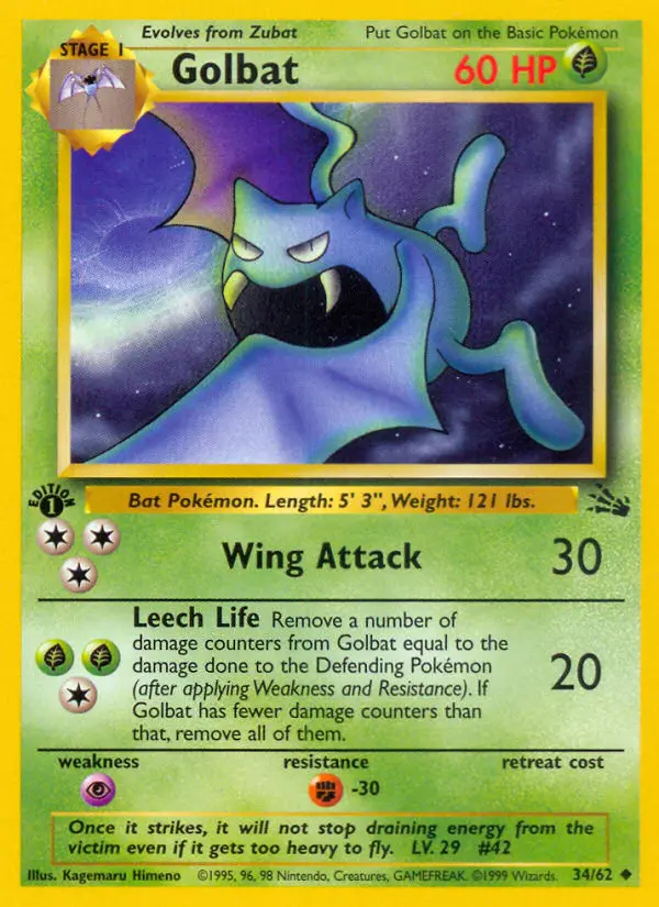 Golbat Uncommon Pokemon card #34 from Fossil