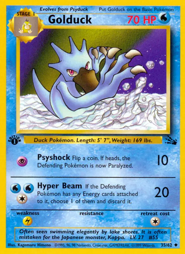 Golduck Uncommon Pokemon card #35 from Fossil