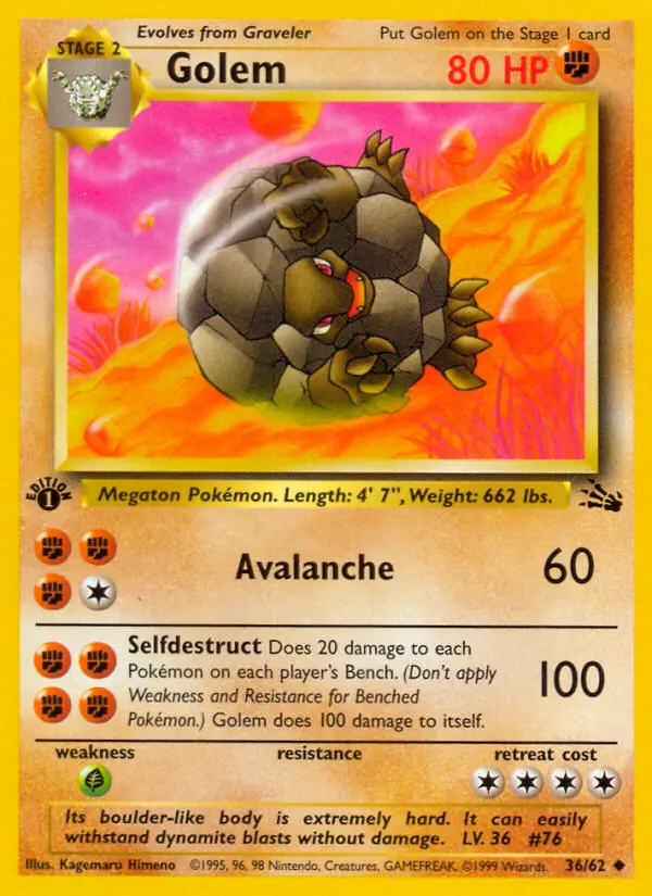 Golem Uncommon Pokemon card #36 from Fossil