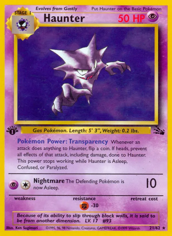 Haunter Rare Pokemon card #21 from Fossil