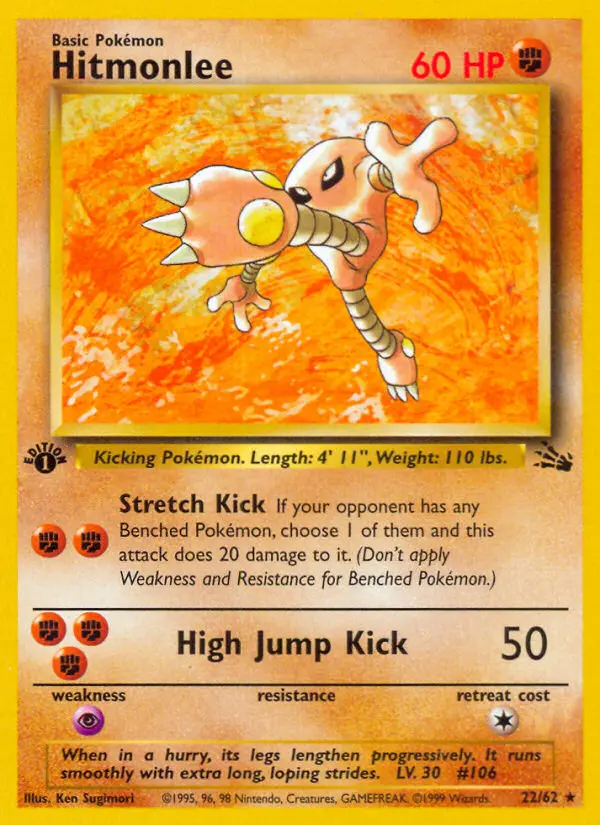 Hitmonlee Rare Pokemon card #22 from Fossil