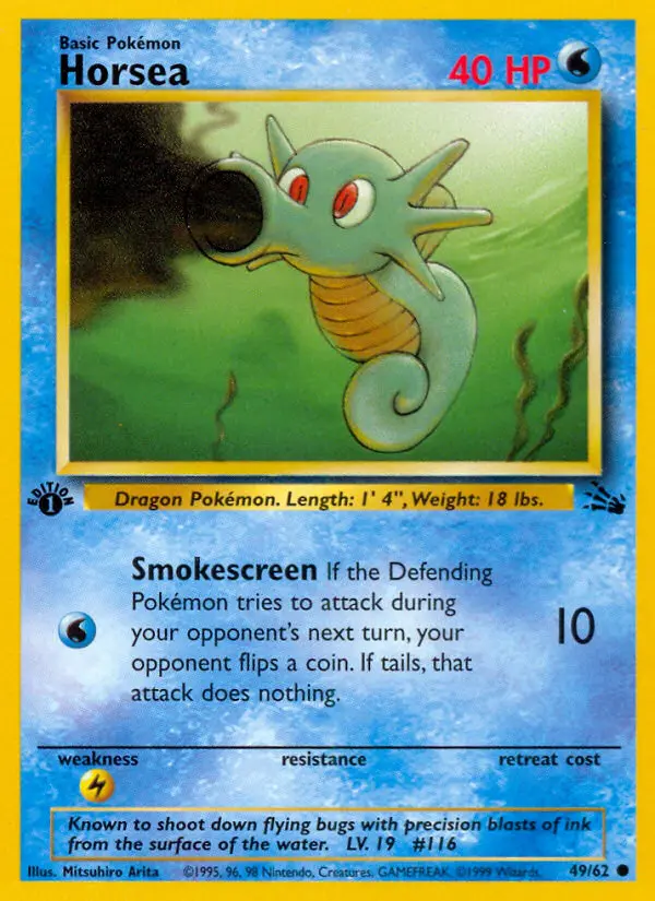 Horsea Common Pokemon card #49 from Fossil