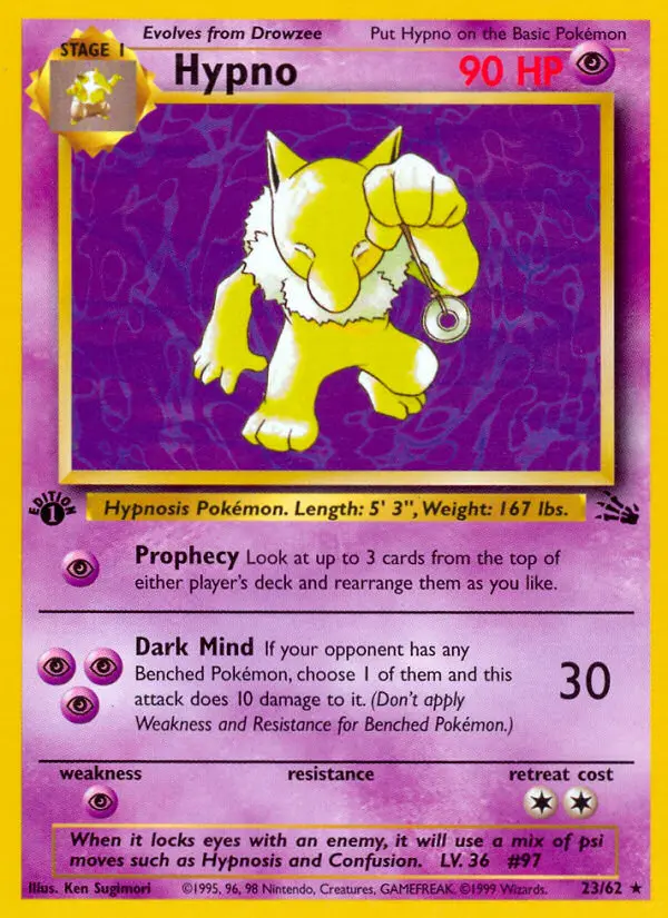Hypno Rare Pokemon card #23 from Fossil