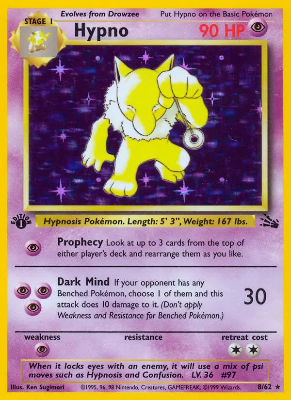 Hypno Rare Pokemon card #8 from Fossil