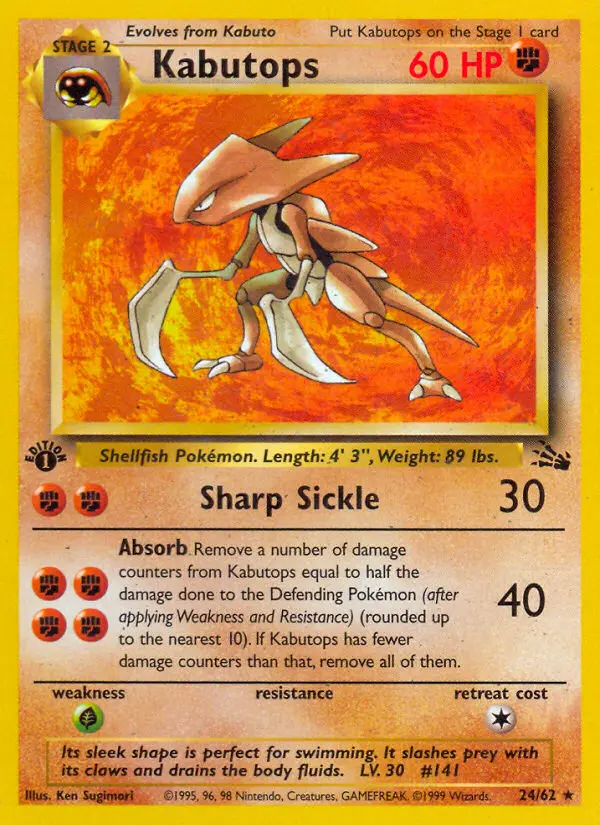 Kabutops Rare Pokemon card #24 from Fossil