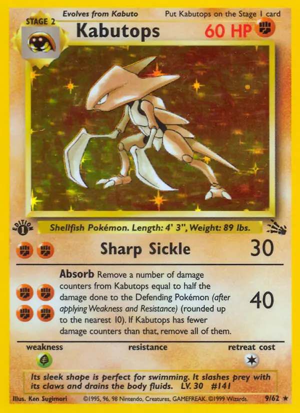 Kabutops Rare Pokemon card #9 from Fossil