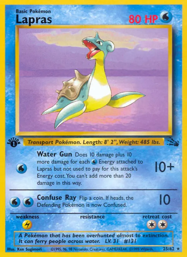 Lapras Rare Pokemon card #25 from Fossil