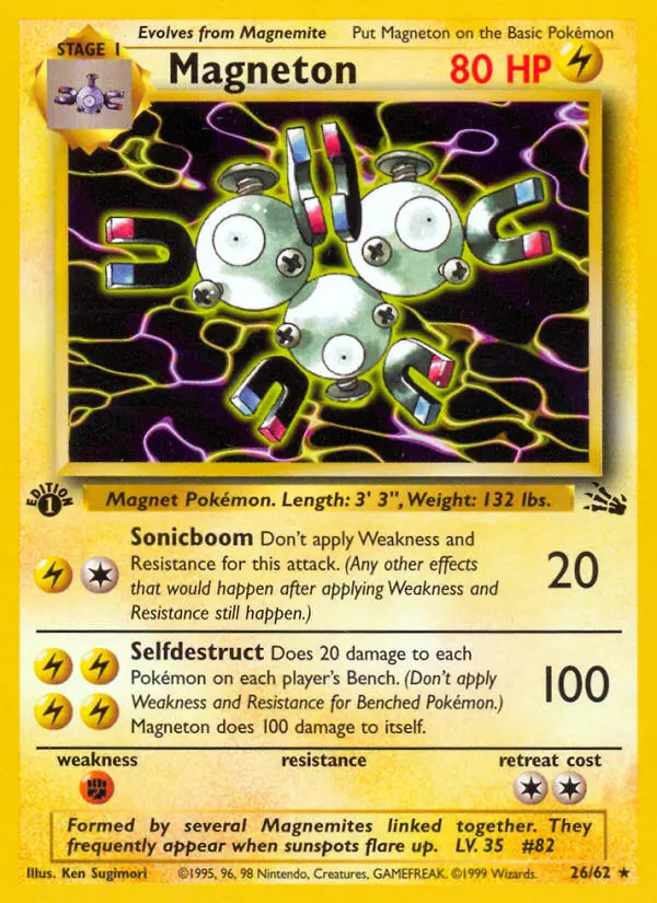 Magneton Rare Pokemon card #26 from Fossil