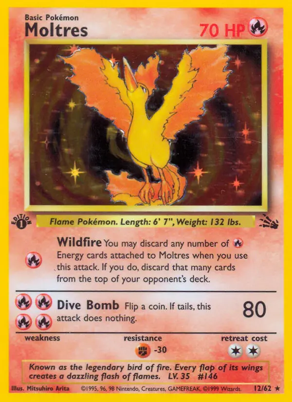 Moltres Rare Pokemon card #12 from Fossil