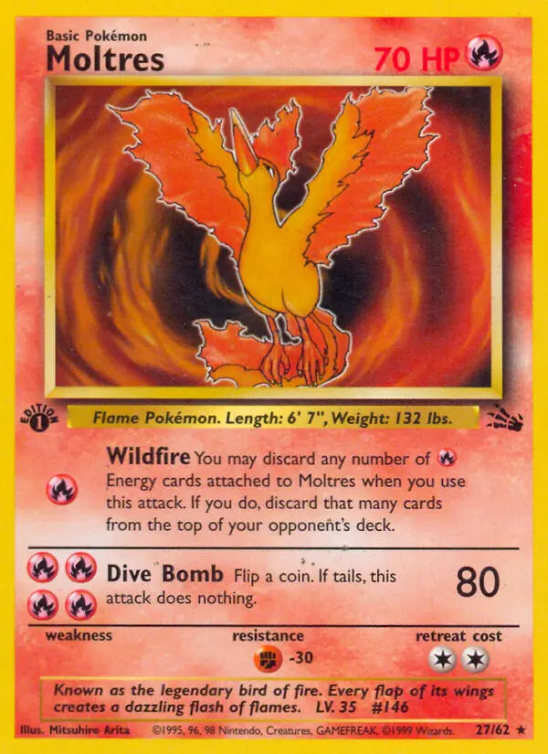 Moltres Rare Pokemon card #27 from Fossil