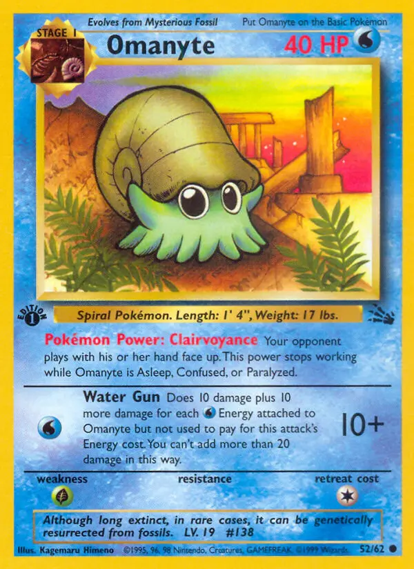 Omanyte Common Pokemon card #52 from Fossil