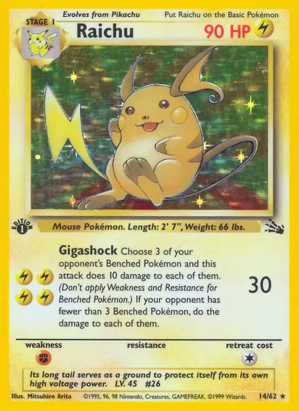 Raichu Rare Pokemon card #14 from Fossil