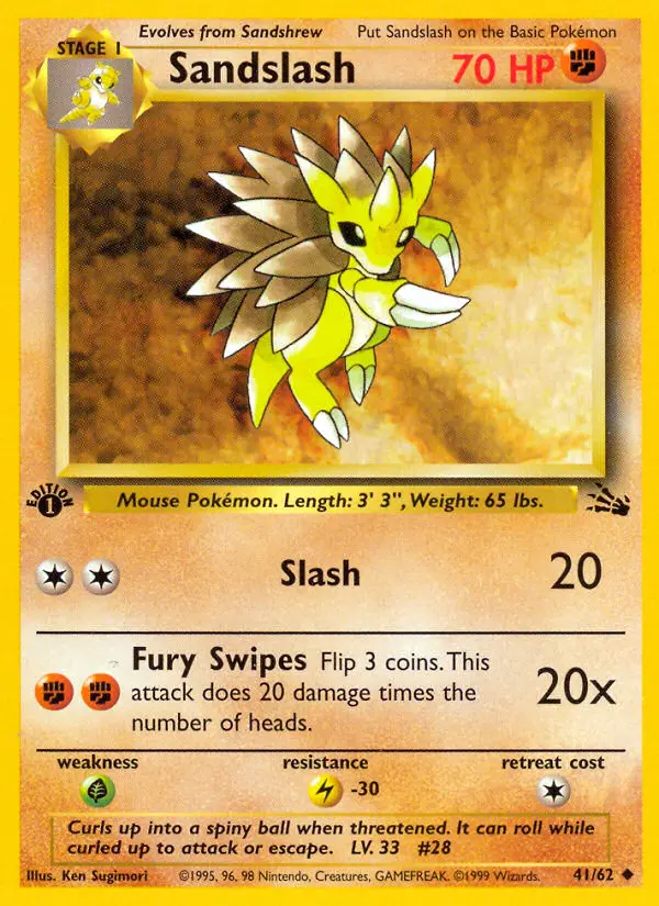 Sandslash Uncommon Pokemon card #41 from Fossil