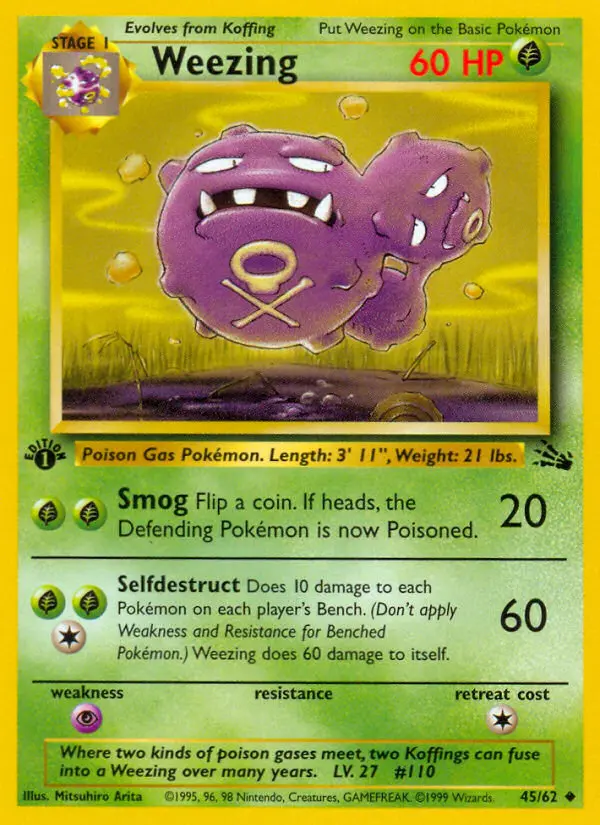 Weezing Uncommon Pokemon card #45 from Fossil