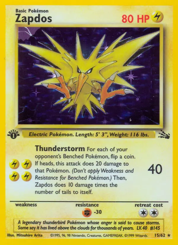 Zapdos Rare Pokemon card #15 from Fossil