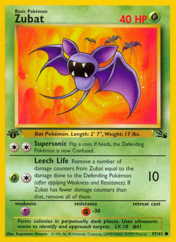 Zubat Common Pokemon card #57 from Fossil