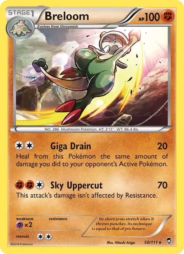 Breloom Rare Pokemon card #50 from Furious Fists