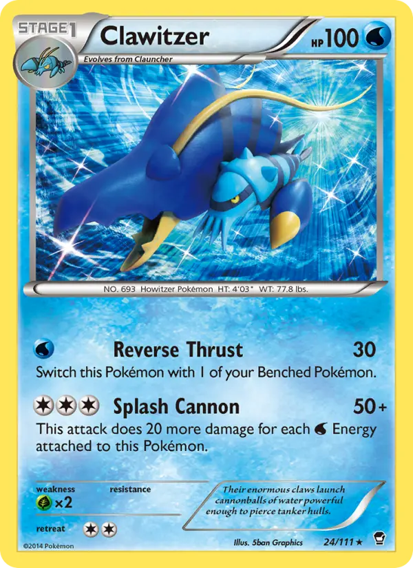 Clawitzer Rare Pokemon card #24 from Furious Fists