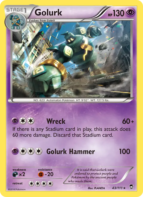 Golurk Rare Pokemon card #43 from Furious Fists