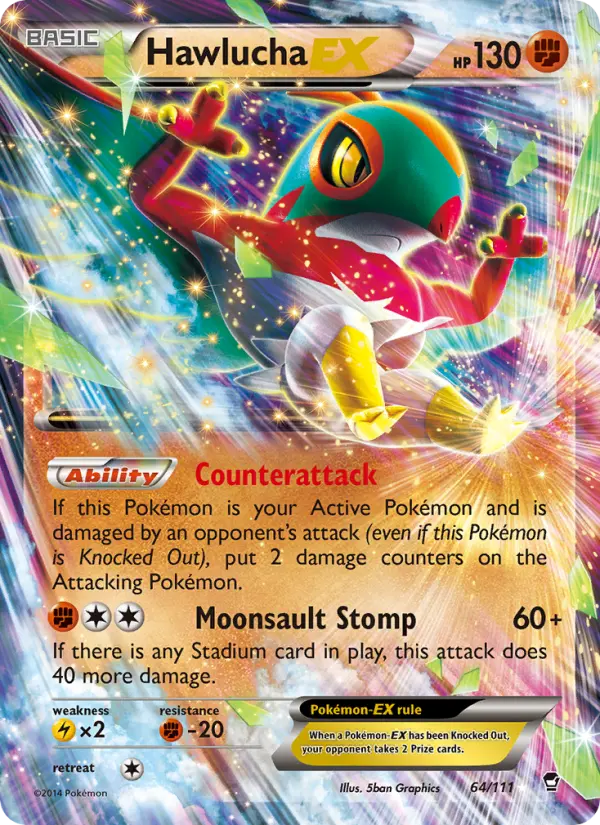 Hawlucha EX Ultra Rare Pokemon card #64 from Furious Fists