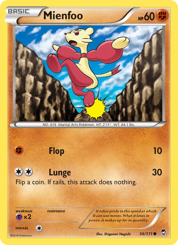 Mienfoo Common Pokemon card #56 from Furious Fists