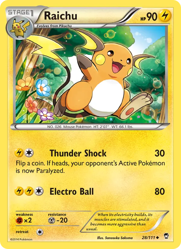Raichu Uncommon Pokemon card #28 from Furious Fists