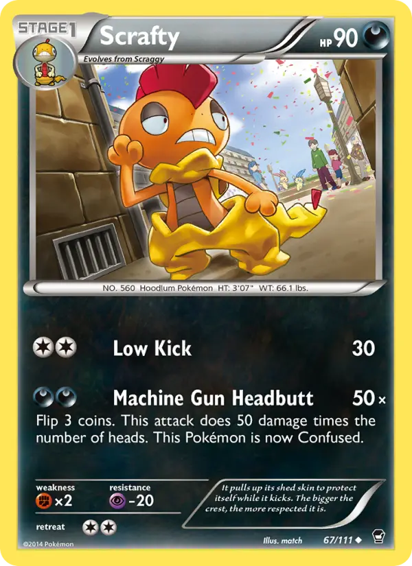 Scrafty Uncommon Pokemon card #67 from Furious Fists