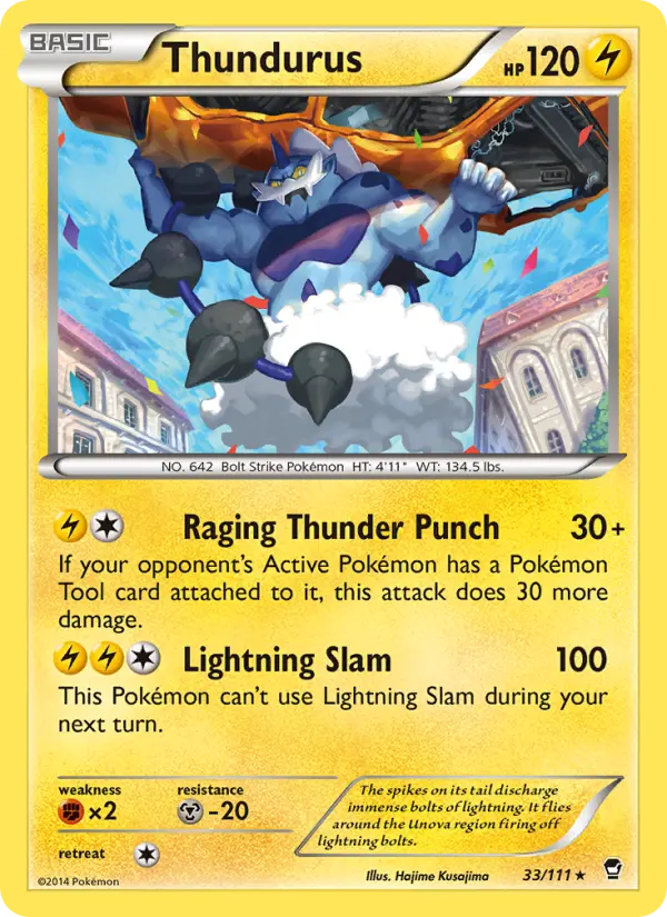 Thundurus Rare Pokemon card #33 from Furious Fists