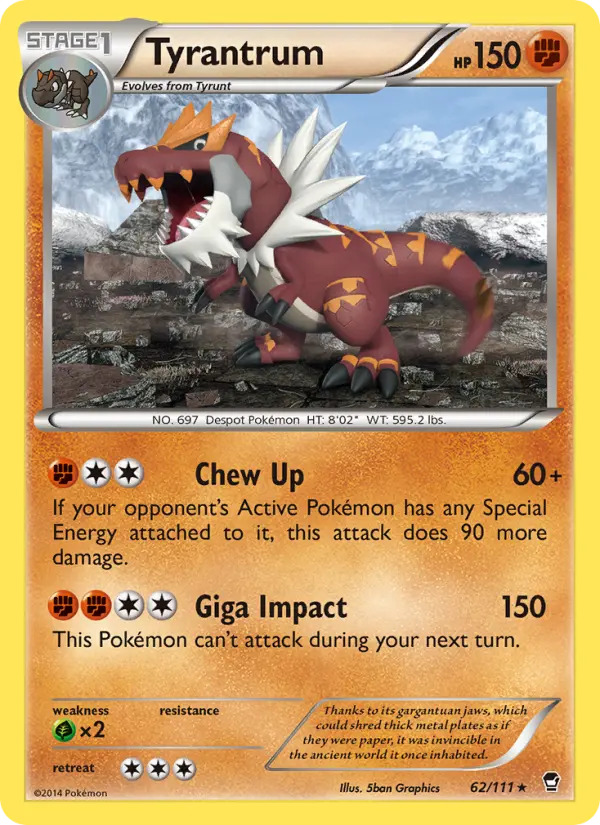 Tyrantrum Rare Pokemon card #62 from Furious Fists