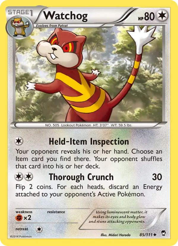 Watchog Uncommon Pokemon card #85 from Furious Fists