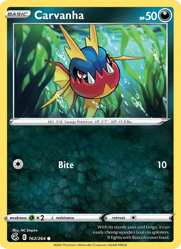 Carvanha Common Pokemon card #162 from Fusion Strike