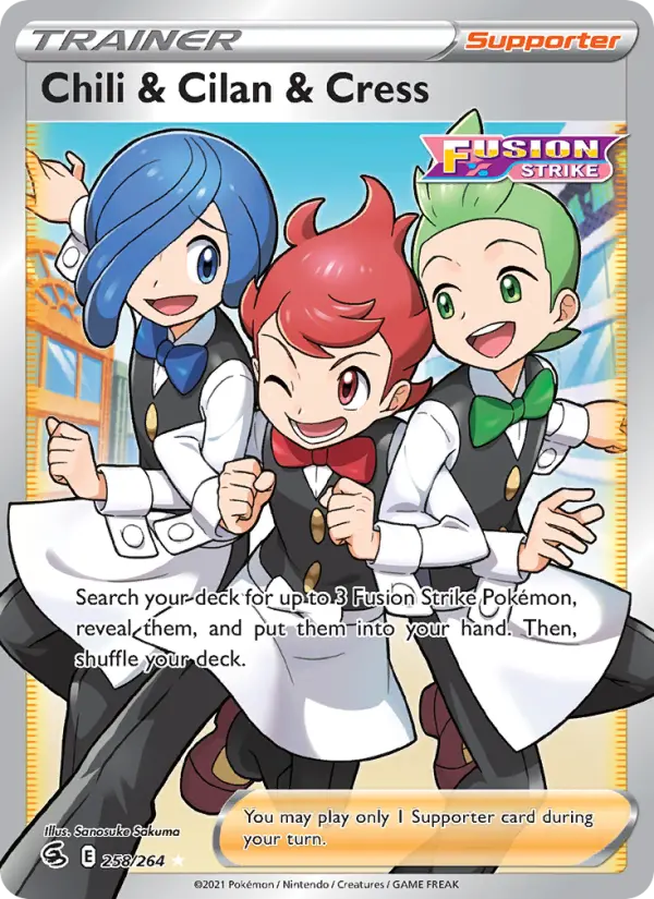 Chili & Cilan & Cress Ultra Rare Pokemon card #258 from Fusion Strike