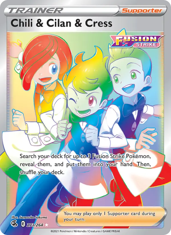 Chili & Cilan & Cress Secret Rare Pokemon card #273 from Fusion Strike
