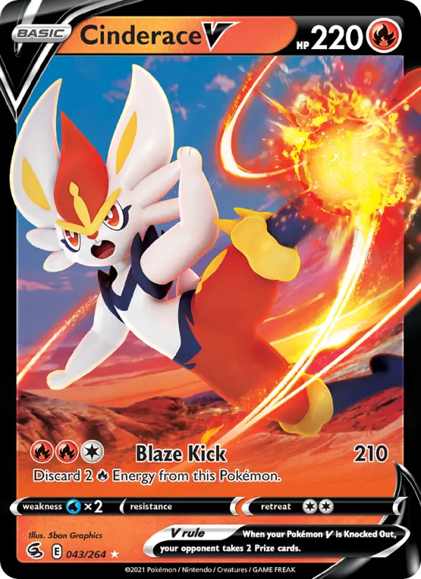 Cinderace V Holo Rare V Pokemon card #43 from Fusion Strike