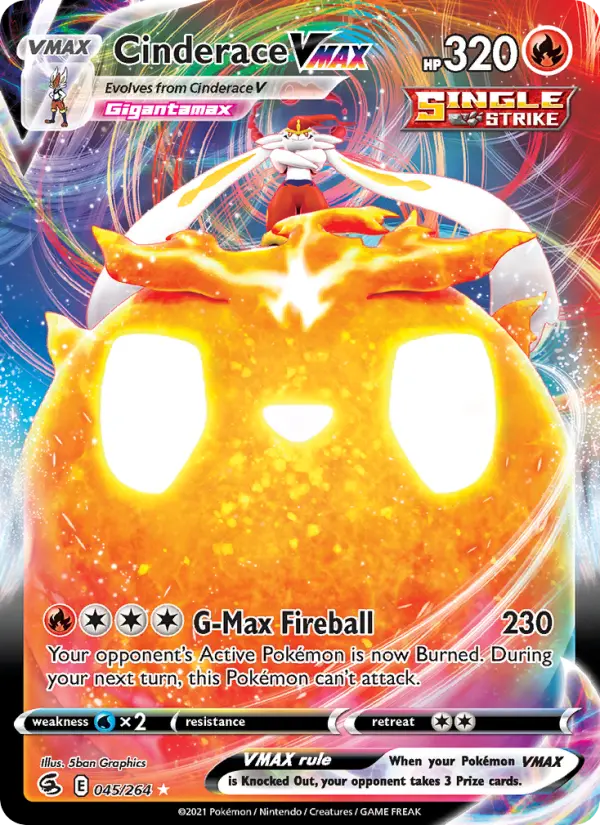 Cinderace VMAX Holo Rare VMAX Pokemon card #45 from Fusion Strike