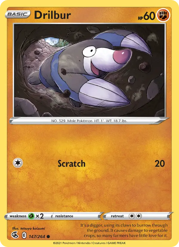 Drilbur Common Pokemon card #147 from Fusion Strike