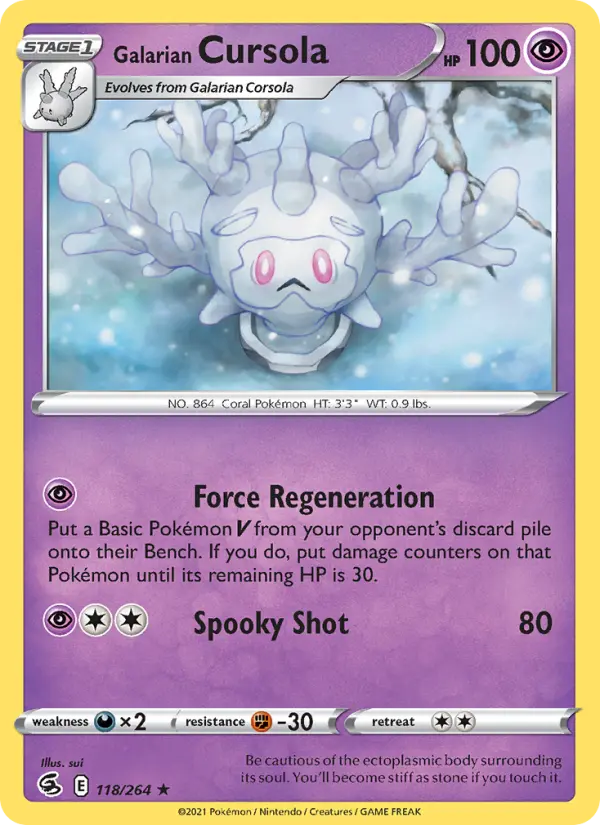 Galarian Cursola Rare Pokemon card #118 from Fusion Strike