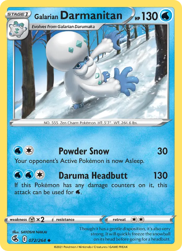 Galarian Darmanitan Uncommon Pokemon card #72 from Fusion Strike