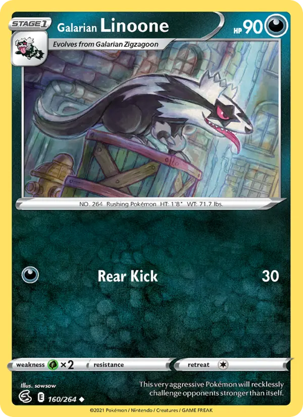 Galarian Linoone Uncommon Pokemon card #160 from Fusion Strike