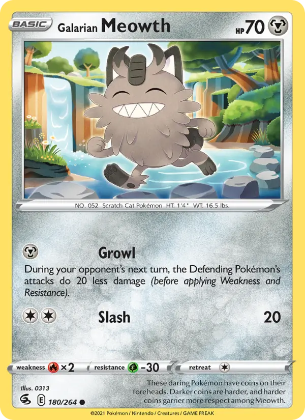 Galarian Meowth Common Pokemon card #180 from Fusion Strike