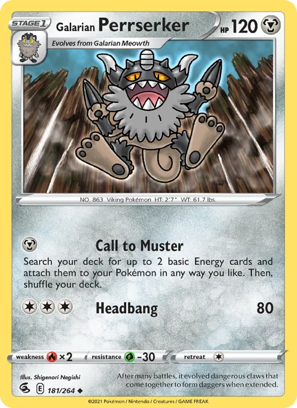 Galarian Perrserker Uncommon Pokemon card #181 from Fusion Strike
