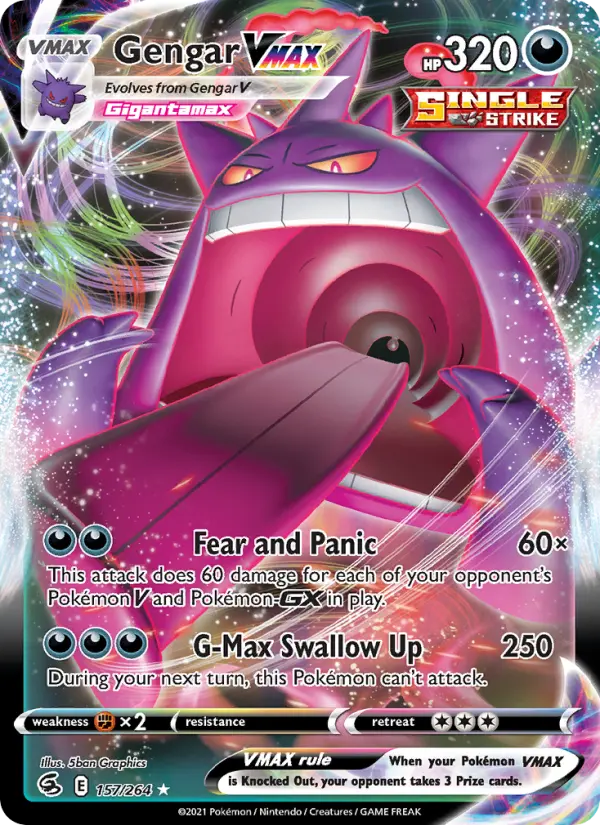 Gengar VMAX Holo Rare VMAX Pokemon card #157 from Fusion Strike