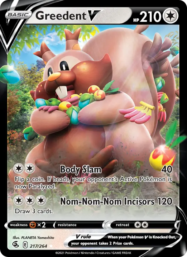 Greedent V Holo Rare V Pokemon card #217 from Fusion Strike
