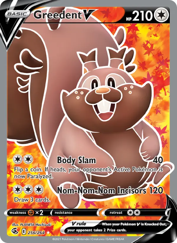 Greedent V Ultra Rare Pokemon card #256 from Fusion Strike