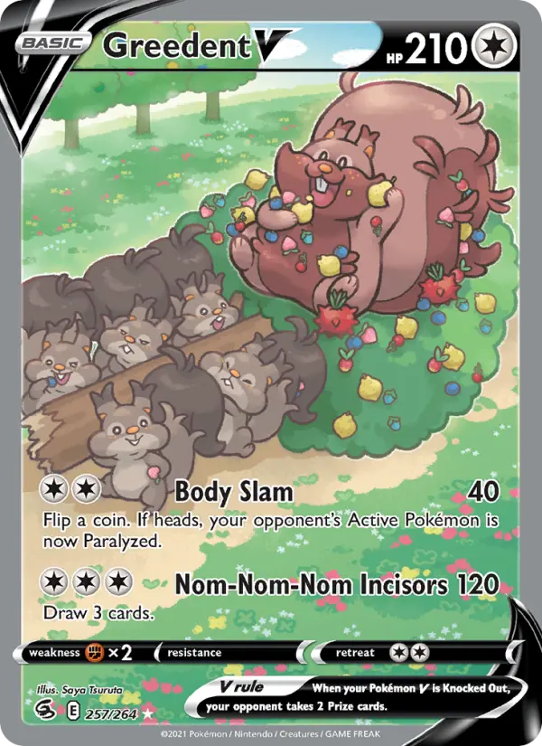 Greedent V Ultra Rare Pokemon card #257 from Fusion Strike